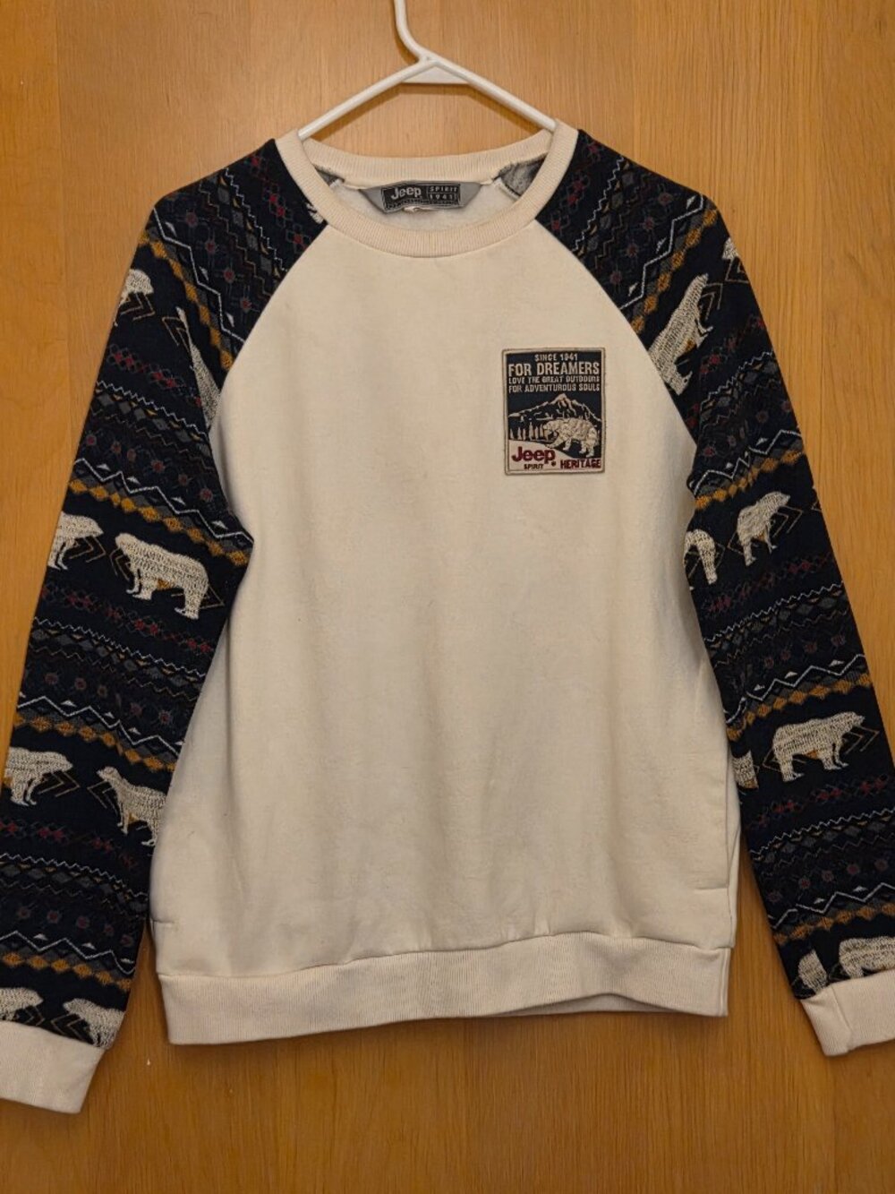 Jeep Spirit 1941 Heritage For Dreamers Fleece Top Sweatshirt Knit Sleeve Size M